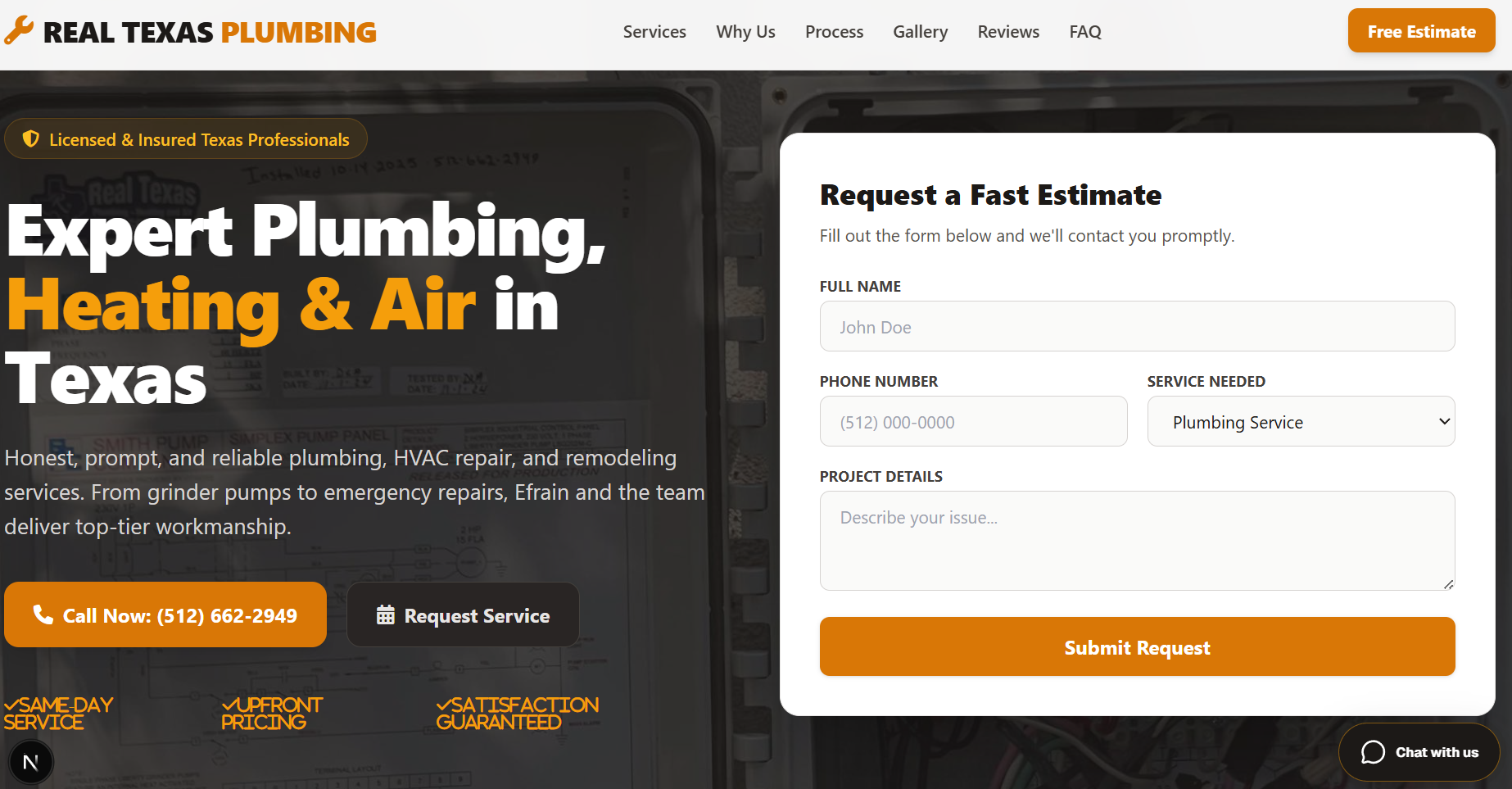 Real Texas Plumbing, Heating and Air website preview
